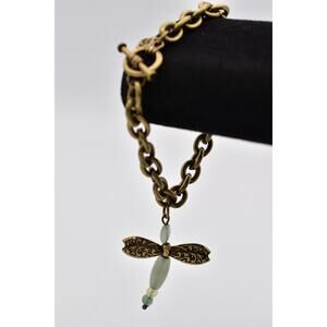 Jay Strongwater Vintage Dragonfly Charm Bracelet Antiqued Brass Signed 80s BinO